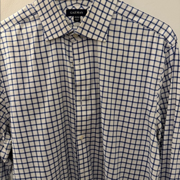 Gazman white with a blue large check tailored dress shirt Size 41/42 - Picture 3 of 4